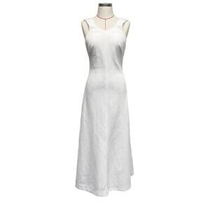 Vintage Womens White Ribbed Sleeveless Summer Maxi Dress